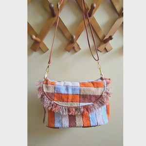 Upcycled Vintage Towel Crossbody Bag, Retro Messenger Bag, Adjustable Strap