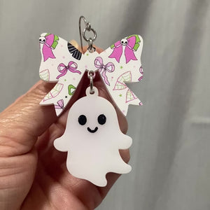Spooky Cute Ghost Bow Earrings by Poor Hog Customs, handmade jewelry detail photo 2