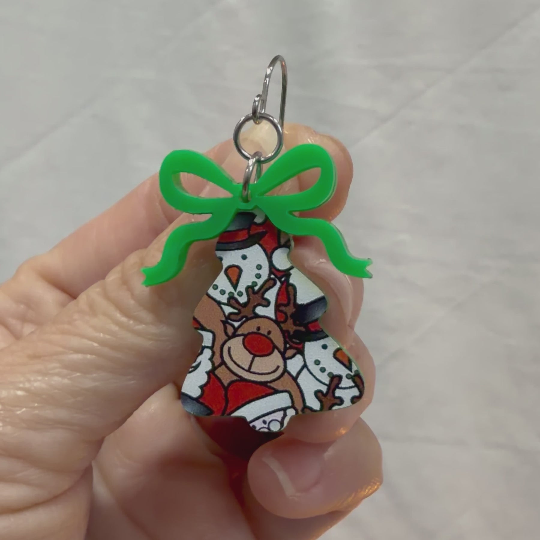 Festive Christmas Tree Earrings by Poor Hog Customs, handmade jewelry detail photo 2