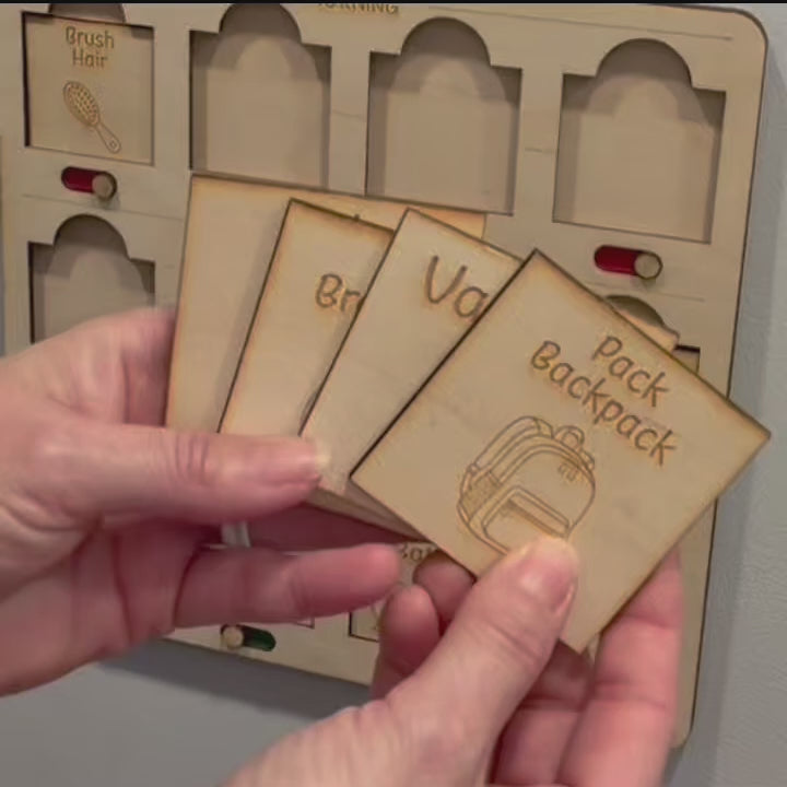Personalized Wooden Routine Chart for Child with Chore Sliders and Interchangeable Task Cards