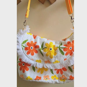 Upcycled Vintage Towel Crossbody Bag, Floral Messenger Bag, Adjustable Strap