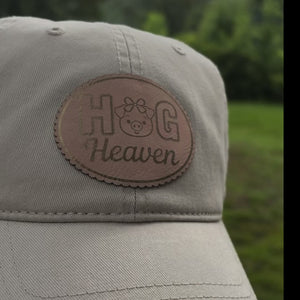 Hog Heaven Pig Lover Leather Patch Hat on a Richardson Soft Style Hat