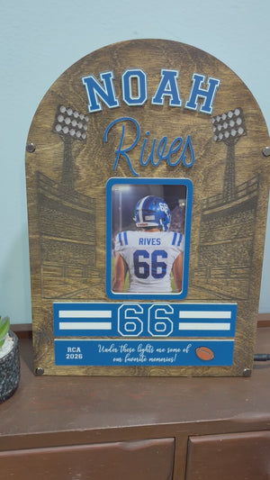 Personalized Football Keepsake Frame with Optional Lighted Stadium Scene, Custom Sport Display, Senior Night Gift