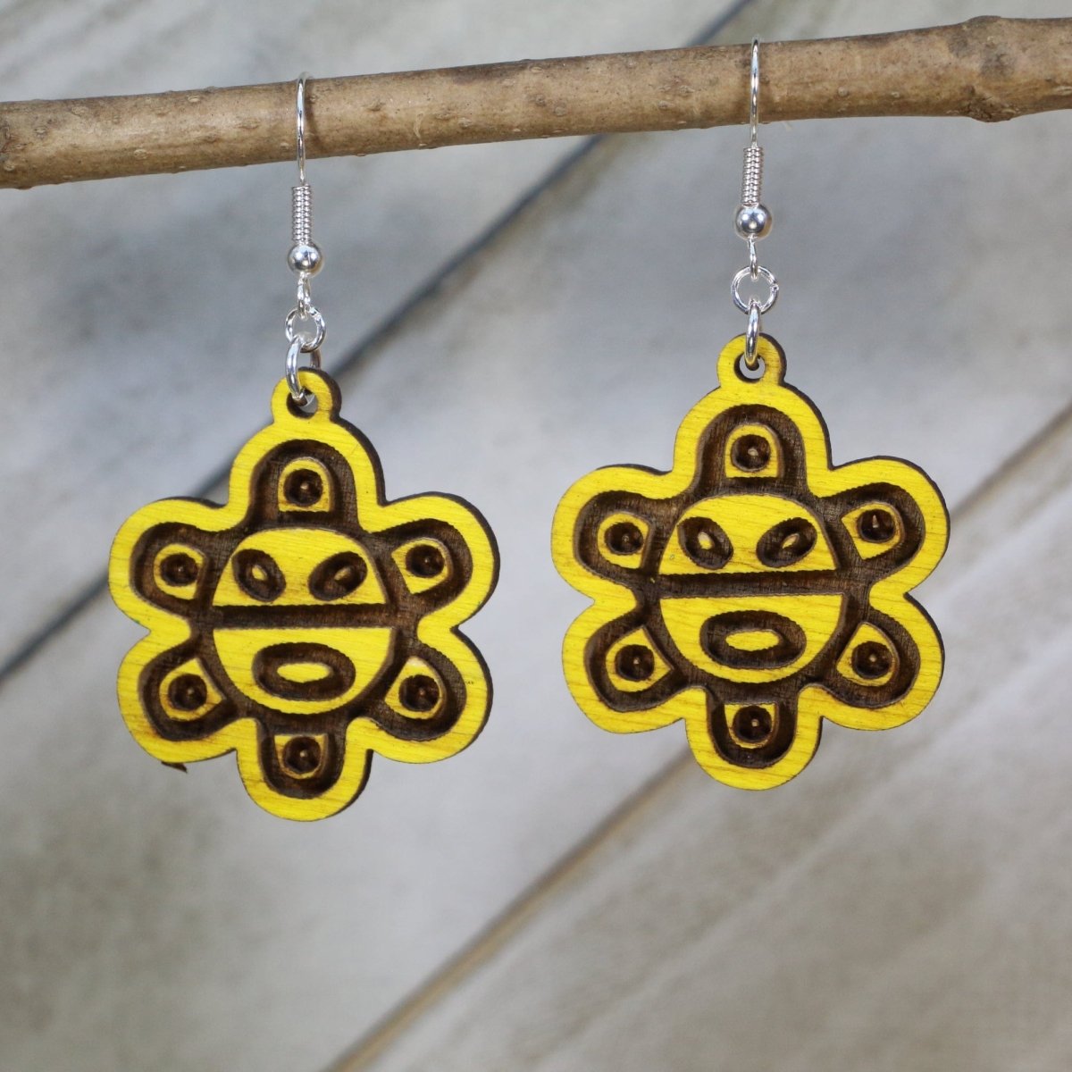 Taino Sun Wooden Earrings | Puerto Rican Tribal Jewelry detail view by Cate's Concepts, LLC