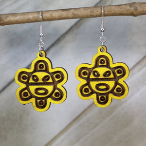 Taino Sun Wooden Earrings | Puerto Rican Tribal Jewelry detail view by Cate's Concepts, LLC