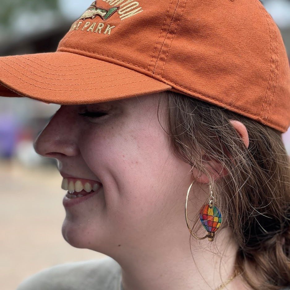 Rainbow Hot Air Balloon Wooden Dangle Earrings | Travel Jewelry