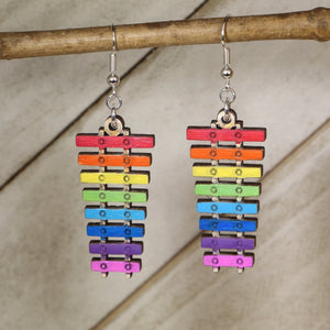 Rainbow Xylophone Wooden Earrings | Music Teacher Jewelry