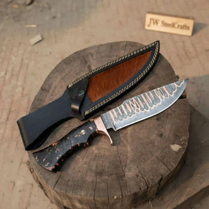 Custom Handmade Copper Damascus Sub-Hilt Fighter Bowie with Resin Handle
