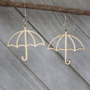 Rainy Day Umbrella Wooden Dangle Earrings | Weather Jewelry