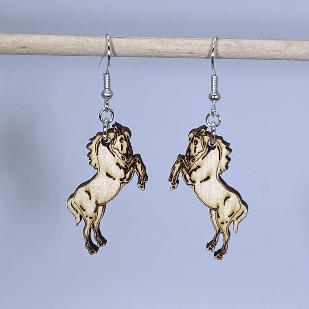 Realistic Mustang Horse Wooden Dangle Earrings | Western Animal Jewelry by Cate's Concepts, LLC, handmade jewelry detail photo 2