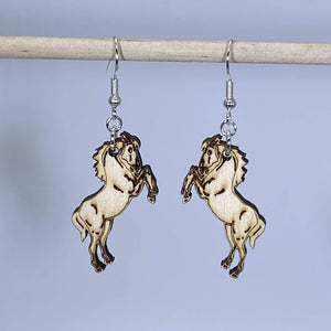 Realistic Mustang Horse Wooden Dangle Earrings | Western Animal Jewelry
