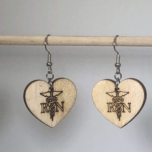 RN Nurse Wooden Dangle Earrings | Registered Nurse Gift