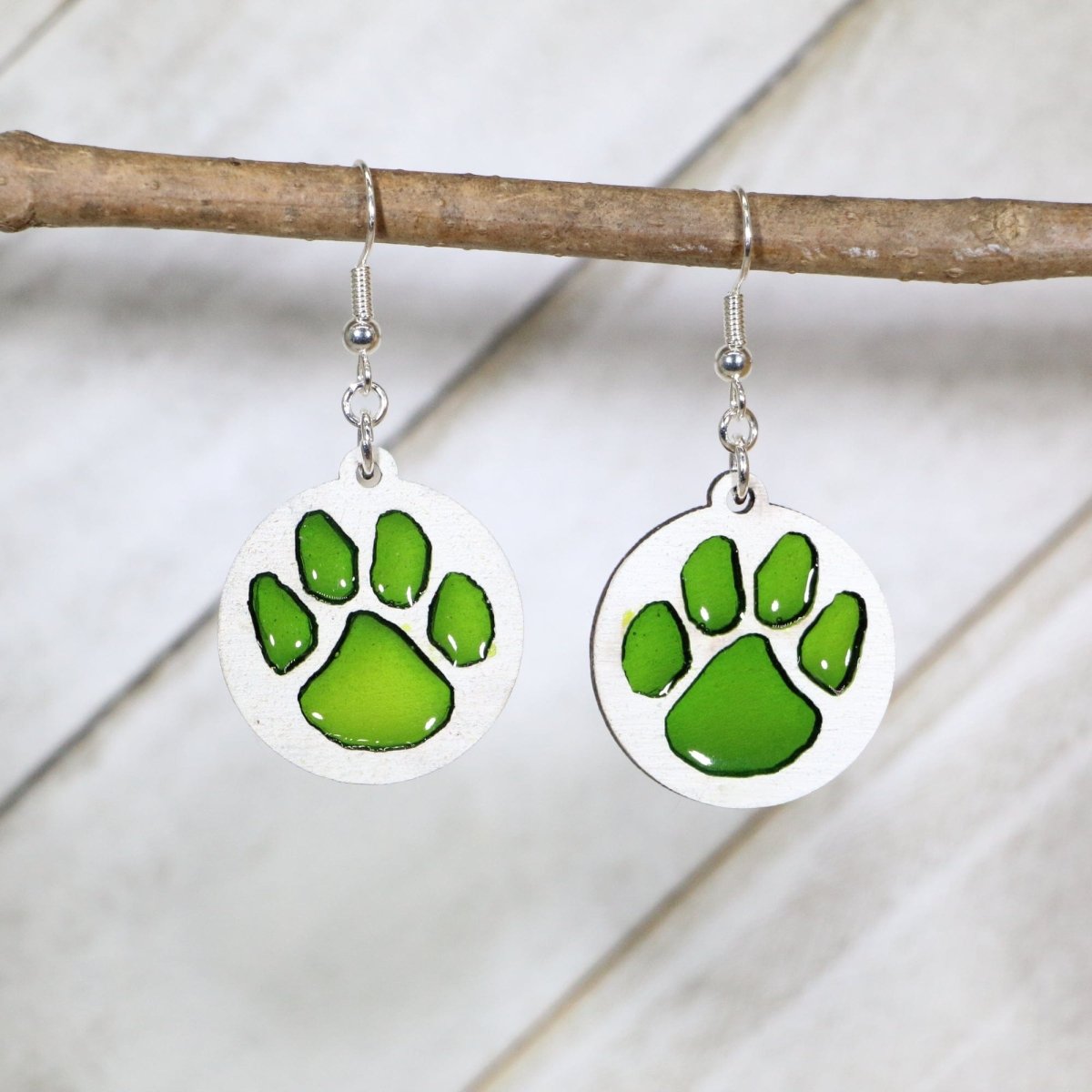 Paw Print Wood Resin Earrings | School Spirit Mascot Jewelry