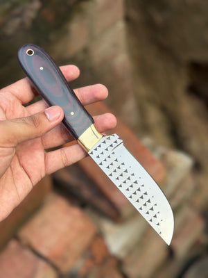 Handmade Kaliay Ember Rasp Knife 9" with red and black swirl handle