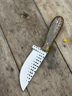 Handmade Amber Wave Skinner Knife 8" with carved amber and resin handle