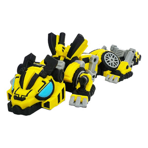 Robot Bee Dragon articulated 3D printed flexi dragon shown from the front side with yellow armor and blue eyes