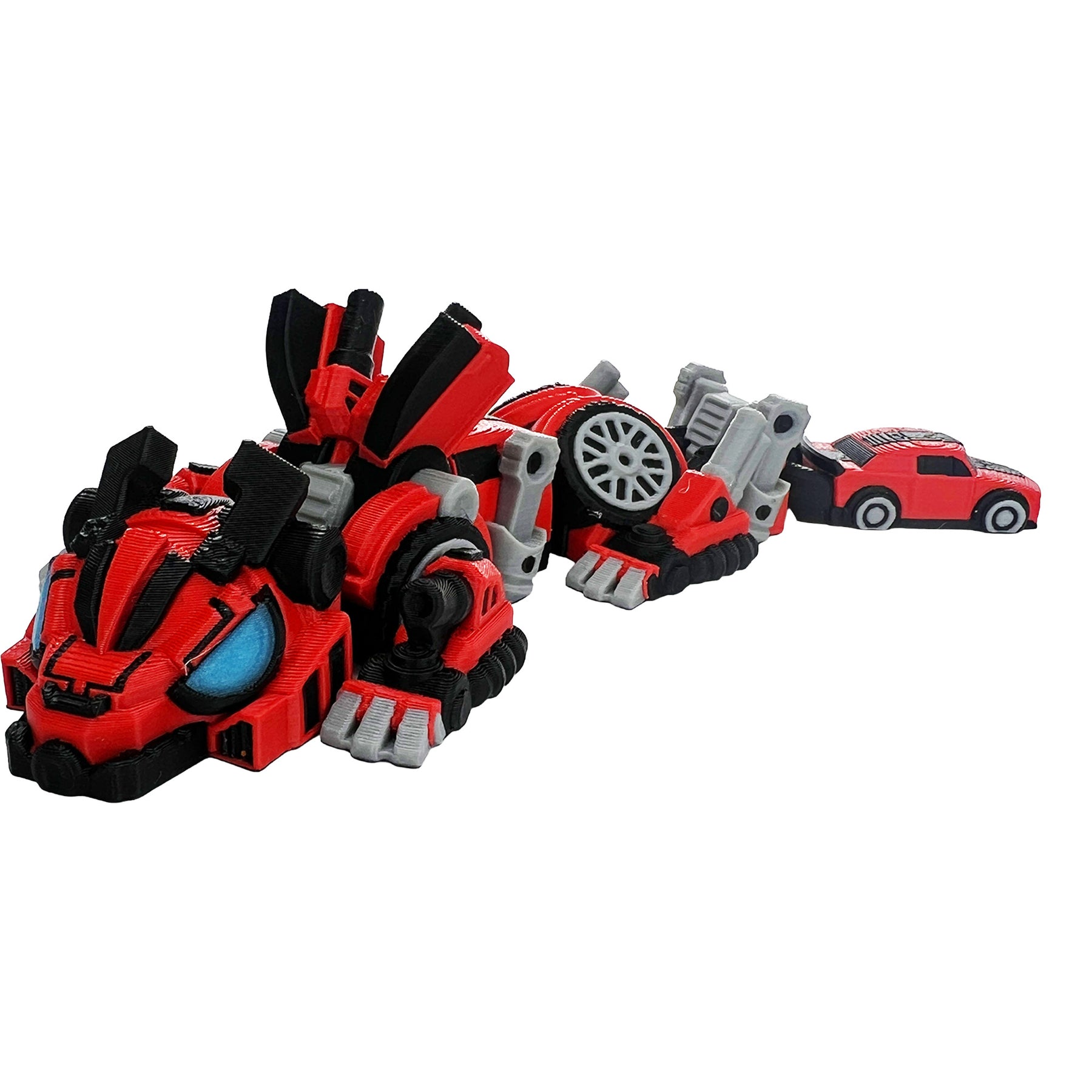 Red color variation of articulated robot dragon with mechanical car details