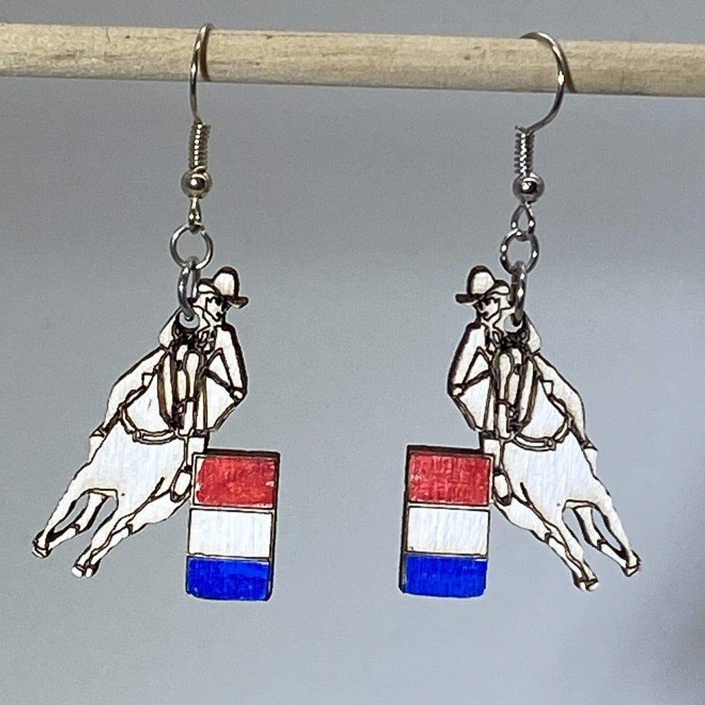 Barrel Racing Wooden Dangle Earrings | Rodeo Western Jewelry by Cate's Concepts, LLC, handmade jewelry detail photo 2
