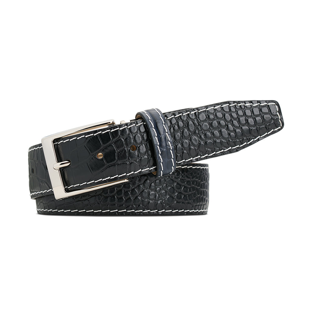 Black Mock Croc Leather Belt