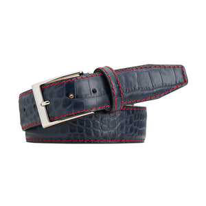 Navy Mock Croc Leather Belt