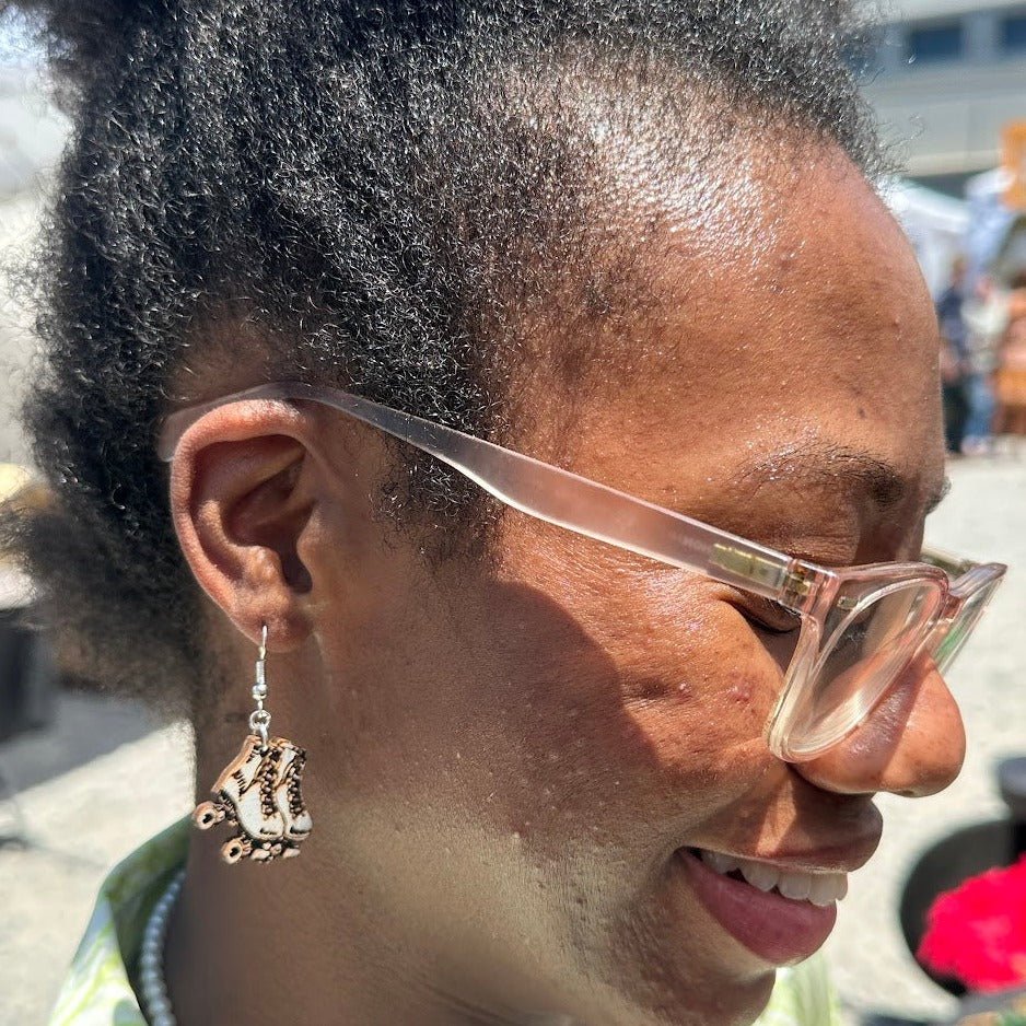 Roller Derby Skate Wooden Dangle Earrings | Skating Jewelry by Cate's Concepts, LLC, handmade jewelry detail photo 2