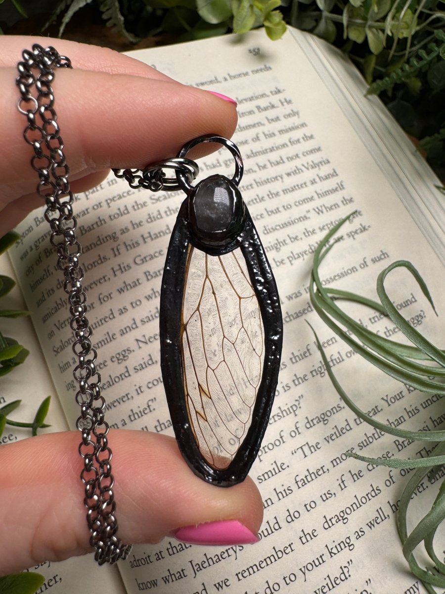 Rose Quartz and Cicada Wing Necklace