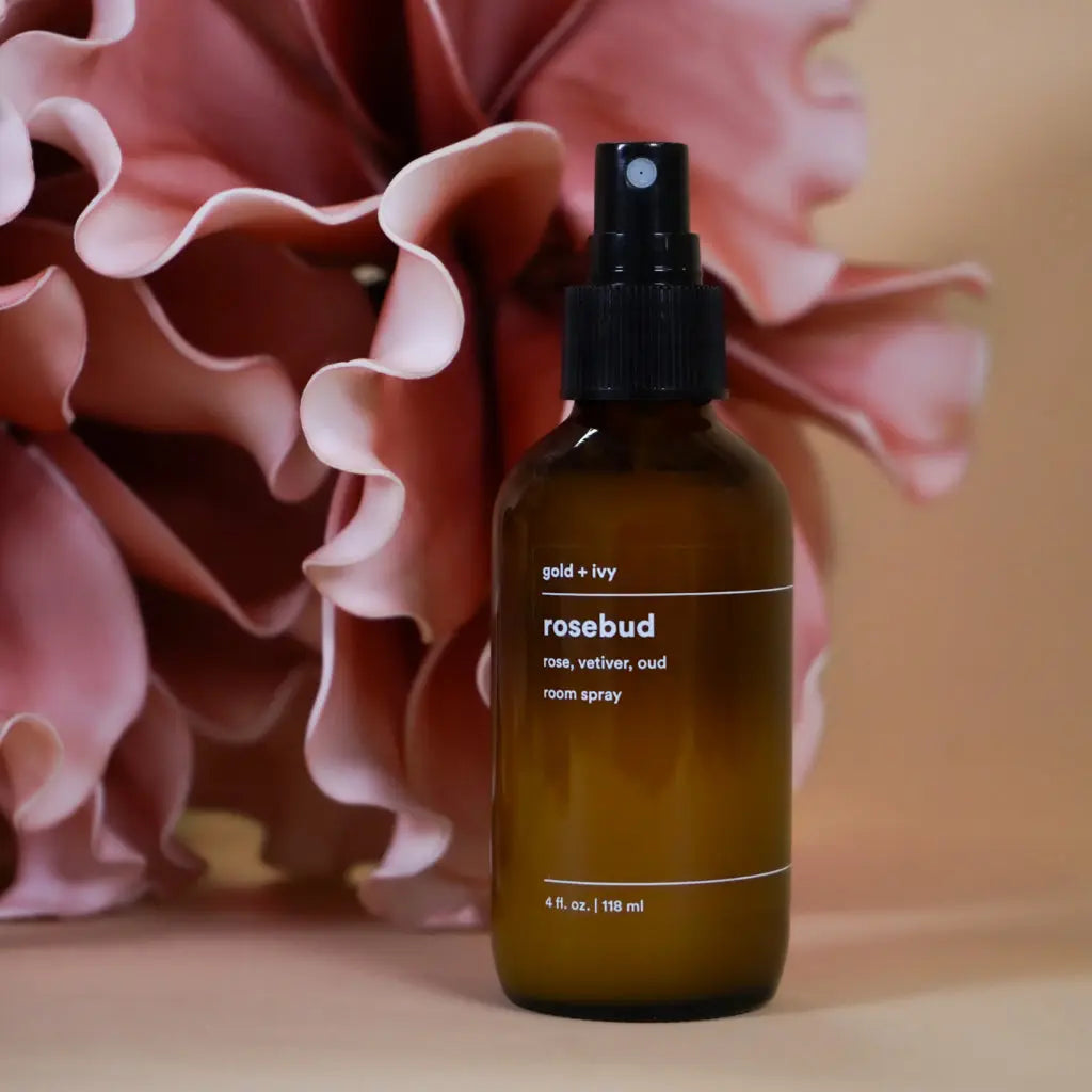 Rosebud room spray by gold + ivy, scented candle main product photo