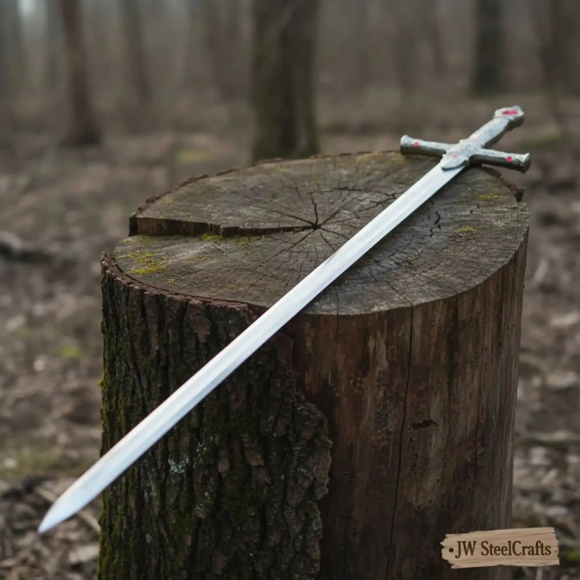 Handmade Sacred Gothic Royal Crusader Sword | Red Gemstone Replica by JW SteelCrafts, handmade jewelry main product photo