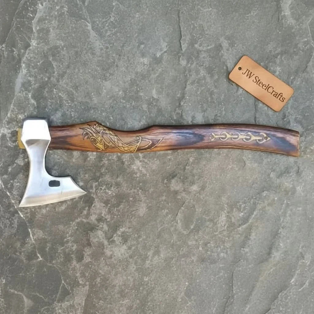 Handmade Viking Bearded Axe – Stainless Steel Head with Engraved Hardwood Handle | JW SteelCrafts by JW SteelCrafts, Southern lifestyle apparel detail photo 2