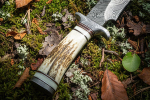 Handmade Damascus Steel Sharp Blade Bowie Knife With Unique Handle Best Gift Item