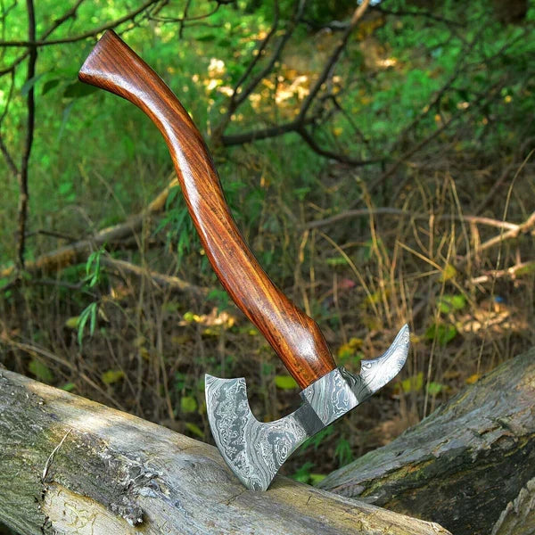 Damascus Steel Tomahawk Axe | Rose Wood Handle | 21" Overall