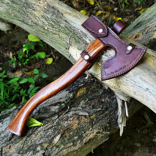 Damascus Steel Tomahawk Axe | Rose Wood Handle | 21" Overall