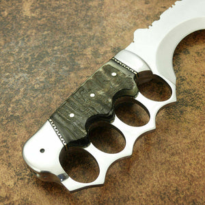 Custom Handmade D2 Steel Outdoor Hunting Tracker Knife — Ram Horn & Steel Bolster Handle