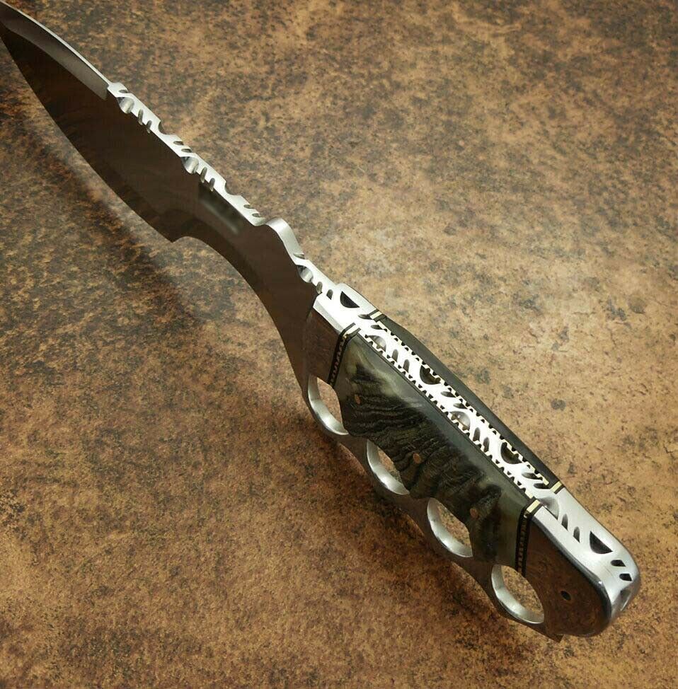 Custom Handmade D2 Steel Outdoor Hunting Tracker Knife — Ram Horn & Steel Bolster Handle
