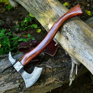 Damascus Steel Tomahawk Axe | Rose Wood Handle | 21" Overall