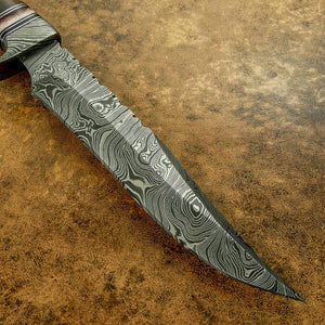 Damascus Bowie Knife | 15" | Twist Pattern | Rose Wood, Resin Spacer & Damascus Steel Guard | Leather Sheath
