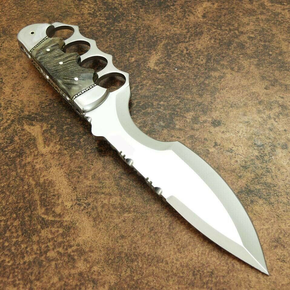 Custom Handmade D2 Steel Outdoor Hunting Tracker Knife — Ram Horn & Steel Bolster Handle