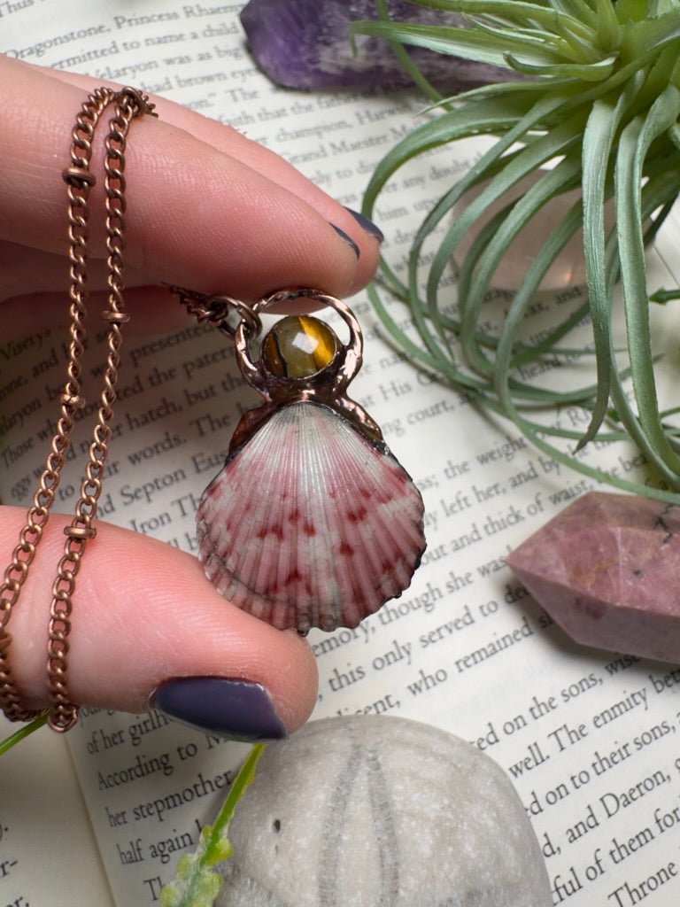 Scallop Shell and Tigers Eye Necklace