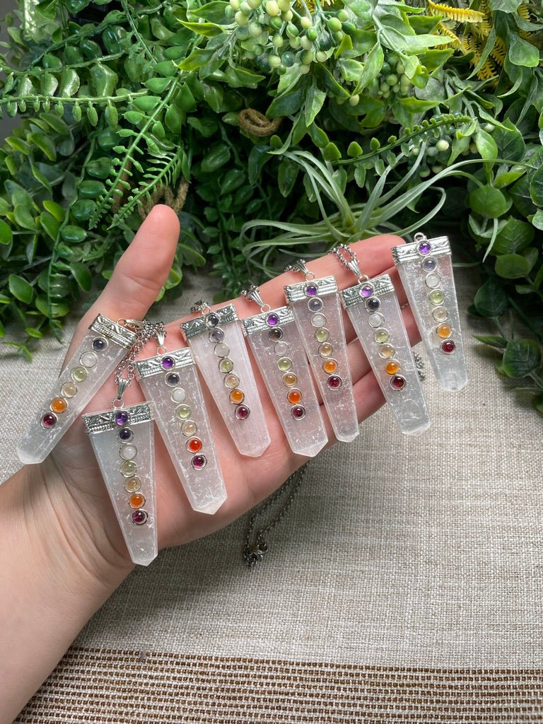 Selenite and Chakra Crystal Necklace