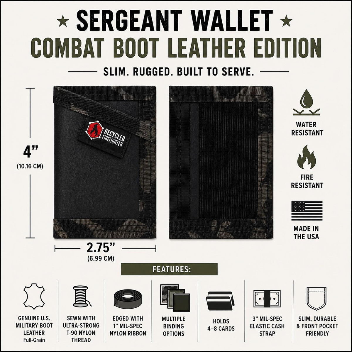 Sergeant Wallet - Combat Boot Leather Edition detail view by Recycled Firefighter