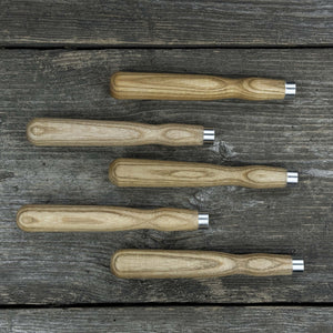 Set of 5 Ash Wood Handles for Chisels and Gouges with Aluminum Rings