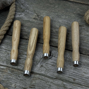 Set of 5 Ash Wood Handles for Chisels and Gouges with Aluminum Rings