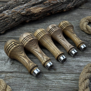 Set of 5 Ash Wood Replacement Handles with Aluminum Rings
