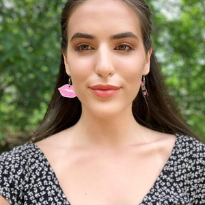Lips and Lipstick Wooden Dangle Earrings | Glam Beauty Jewelry
