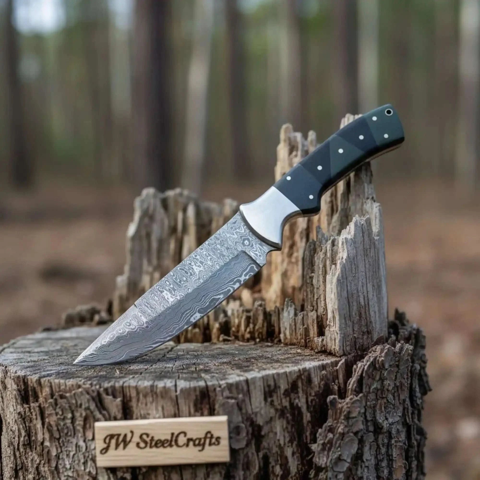 Handmade Damascus Bowie Knife with Micarta Handle by JW SteelCrafts, Damascus knife main product photo