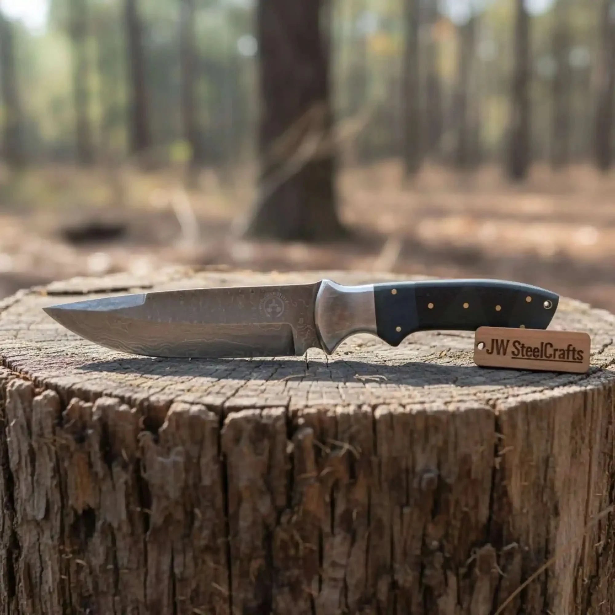 Handmade Damascus Bowie Knife with Micarta Handle by JW SteelCrafts, Damascus knife detail photo 2
