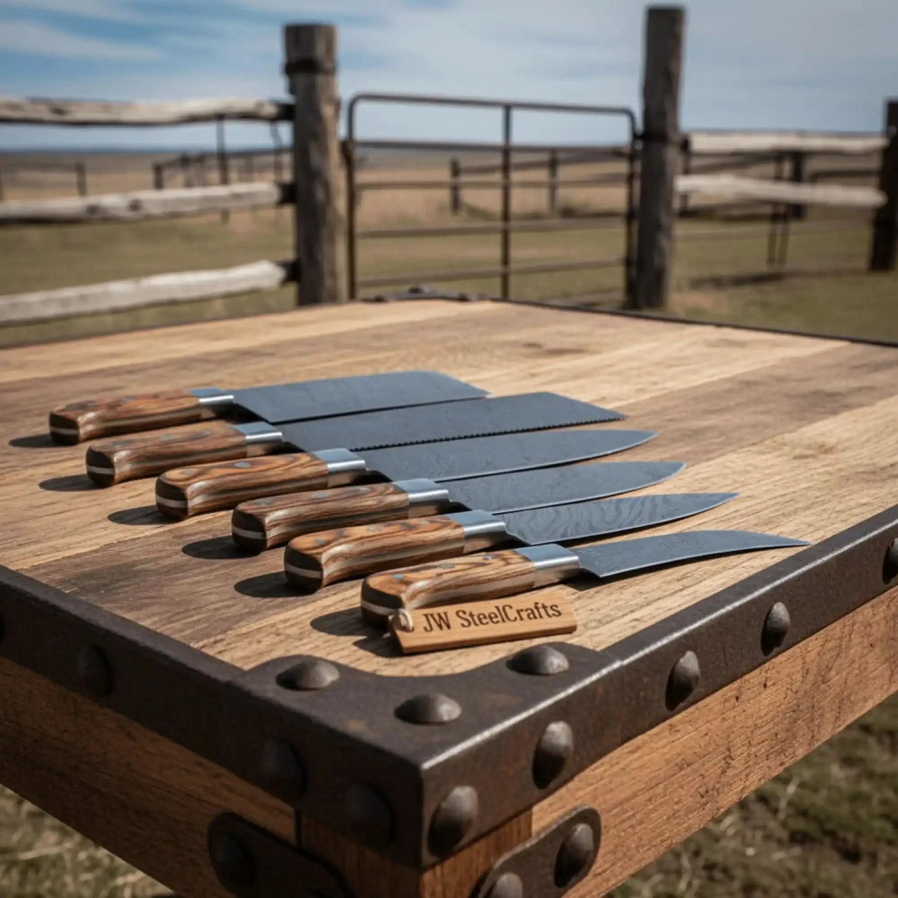 HANDMADE Damascus steel Blades kitchen knife chef knife 7 piece set