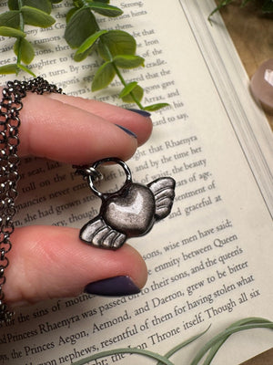 Silver Sheen Obsidian Angel Heart Necklace