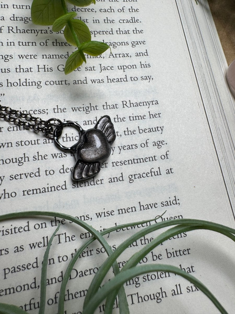 Silver Sheen Obsidian Angel Heart Necklace