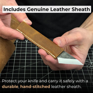 Single-Bevel Kiridashi Knife – Razor-Sharp Carbon Steel Blade with Leather Sheath